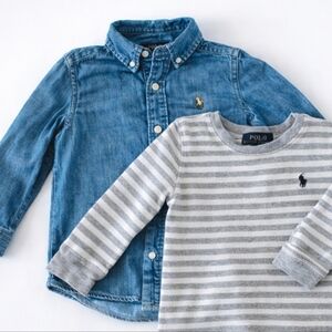 Ralph Lauren Kids Blue Denim and Gray Striped Shirt Set